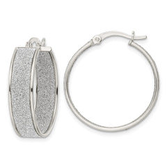 QE15928 Sterling Silver Polished Fabric Glitter 6.85mm Round Hoop Earrings