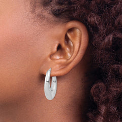 QE15935 Sterling Silve Rhodium-plated Polished Hollow Oval Hoop Earrings