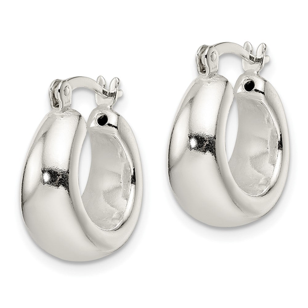 QE15936 Sterling Silver Polished & Tapered Round Hoop Earrings