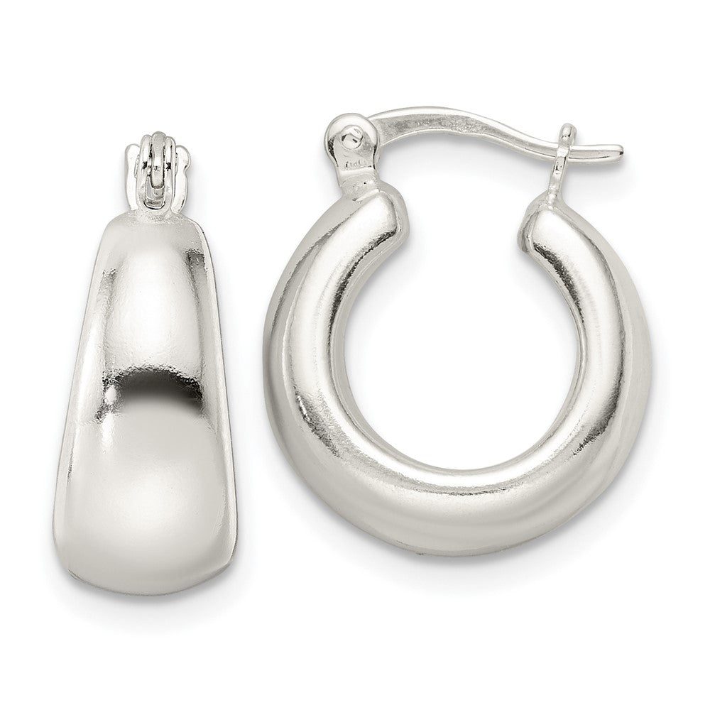 QE15936 Sterling Silver Polished & Tapered Round Hoop Earrings
