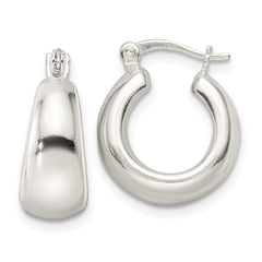 QE15936 Sterling Silver Polished & Tapered Round Hoop Earrings