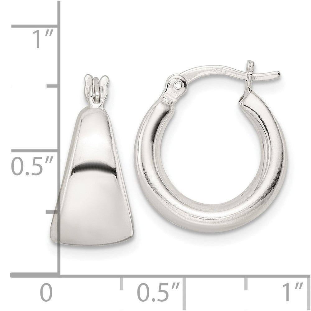 QE15937 Sterling Silver Polished & Tapered Round Hoop Earrings