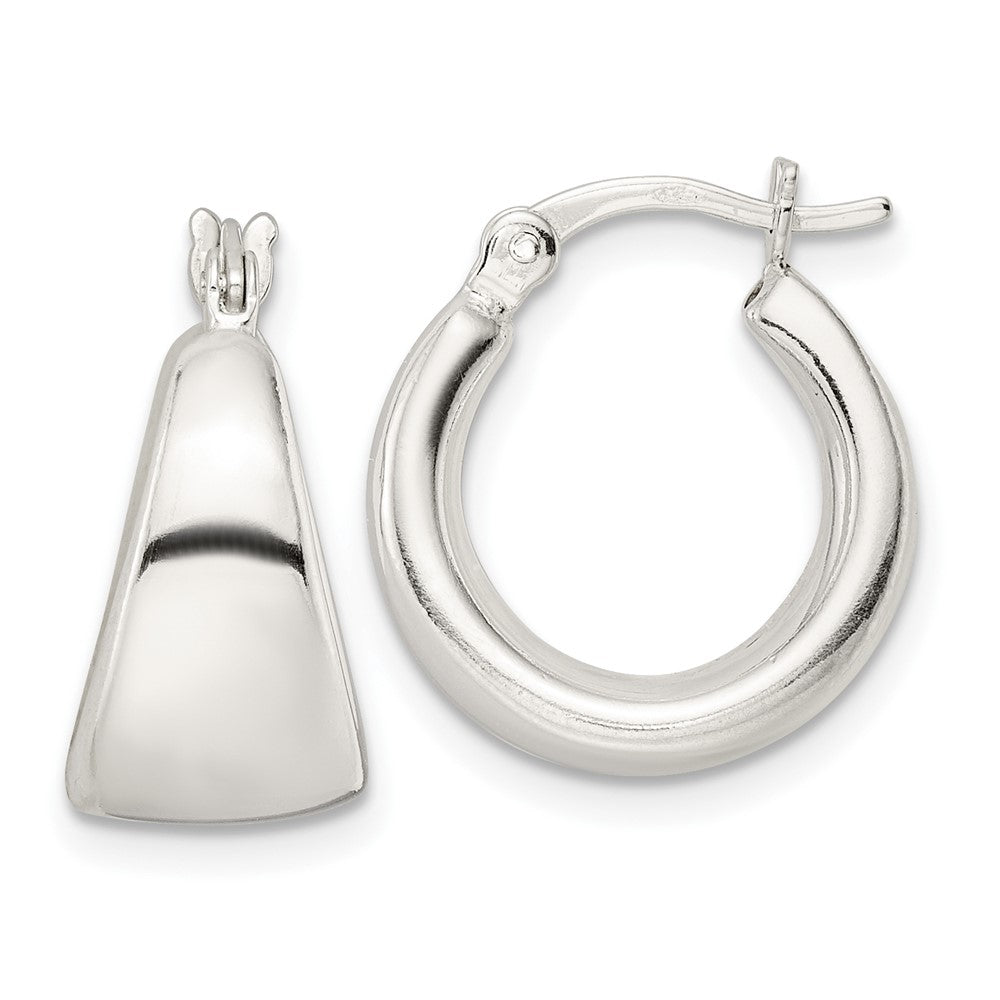 QE15937 Sterling Silver Polished & Tapered Round Hoop Earrings