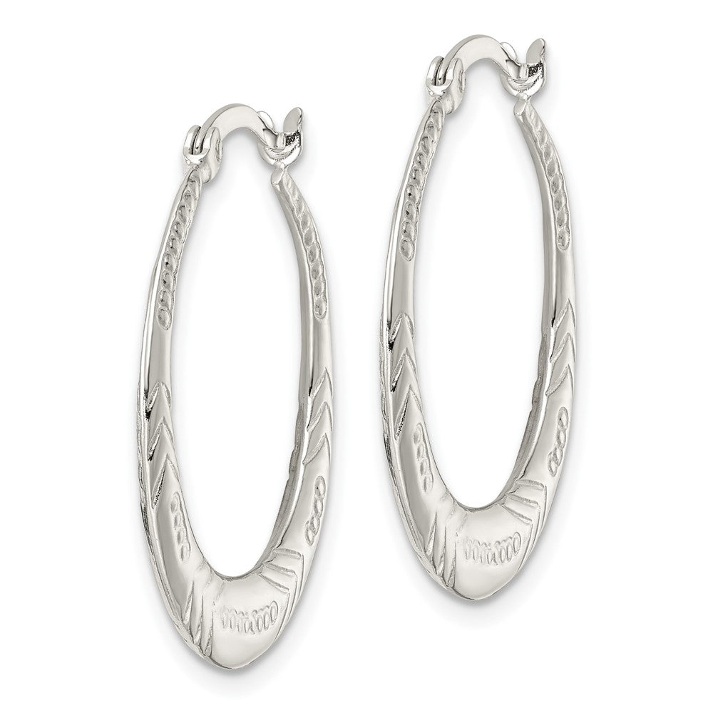 QE15940 Sterling Silver Polished & Textured Knife Edge Round Hoop Earrings