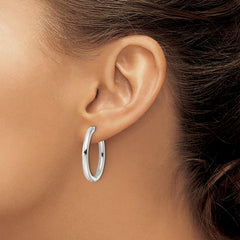 QE15945 Sterling Silver Polished 3x28mm Hinged Tube Hoop Earrings
