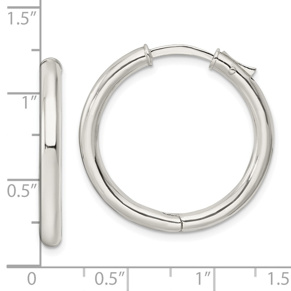 QE15945 Sterling Silver Polished 3x28mm Hinged Tube Hoop Earrings