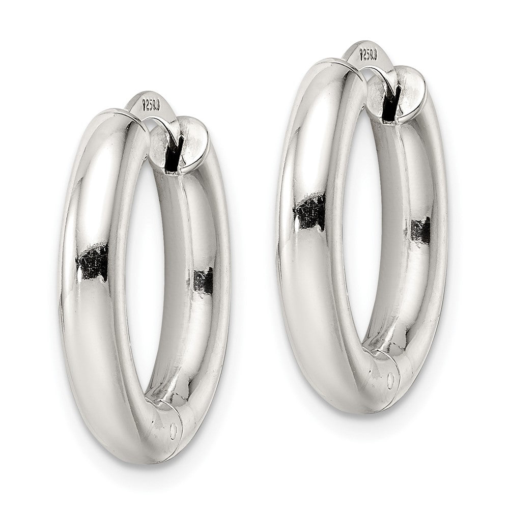 QE15948 Sterling Silver Polished Hinged Circle Hoop Earrings