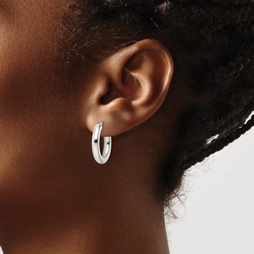 QE15948 Sterling Silver Polished Hinged Circle Hoop Earrings