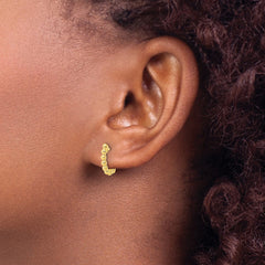 QE15953 Sterling Silver Gold-tone Polished Beaded Hoop Earrings