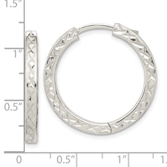 QE15959 Sterling Silver Polished D/C Square Tube Locking Hoop Earrings