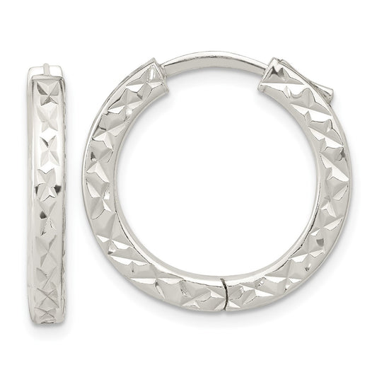 QE15960 Sterling Silver Polished D/C Square Tube Locking Hoop Earrings