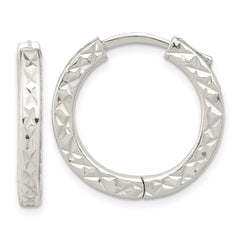 QE15960 Sterling Silver Polished D/C Square Tube Locking Hoop Earrings