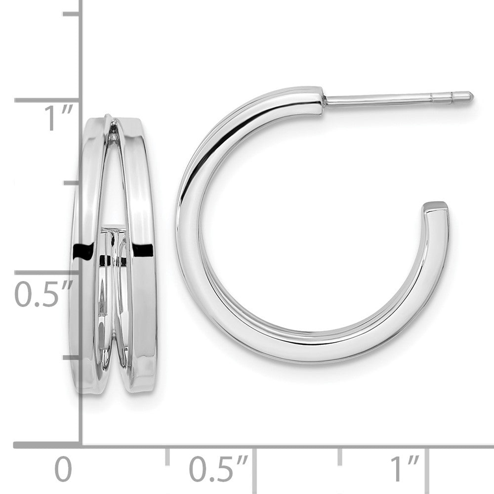 QE15976 Sterling Silver Rhodium Plated Split Design Hoop Post Earrings