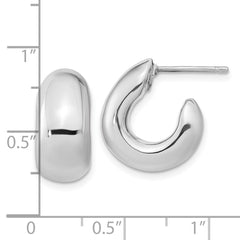 QE15977 Sterling Silver Polished Rhodium-plated Hollow Post J Hoop Earrings