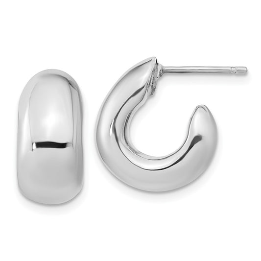 QE15977 Sterling Silver Polished Rhodium-plated Hollow Post J Hoop Earrings