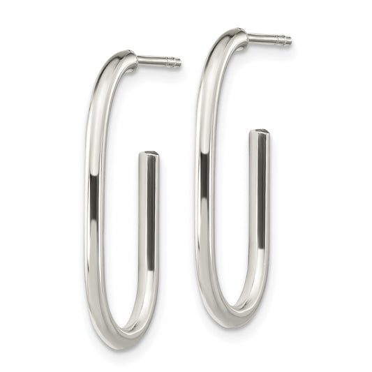 QE15988 Sterling Silver Polished Oval J-Hoop Post Earrings
