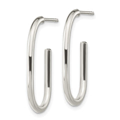 QE15988 Sterling Silver Polished Oval J-Hoop Post Earrings