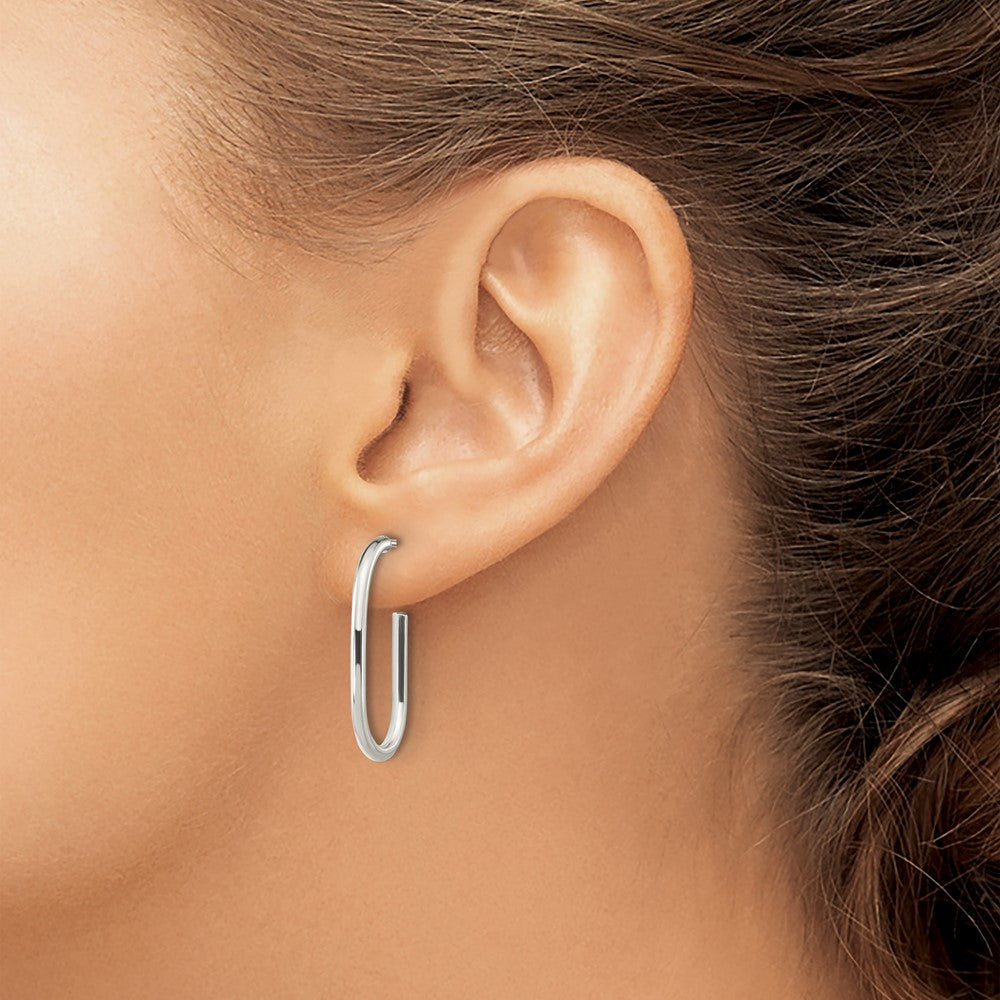 QE15988 Sterling Silver Polished Oval J-Hoop Post Earrings