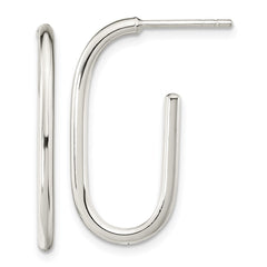 QE15988 Sterling Silver Polished Oval J-Hoop Post Earrings