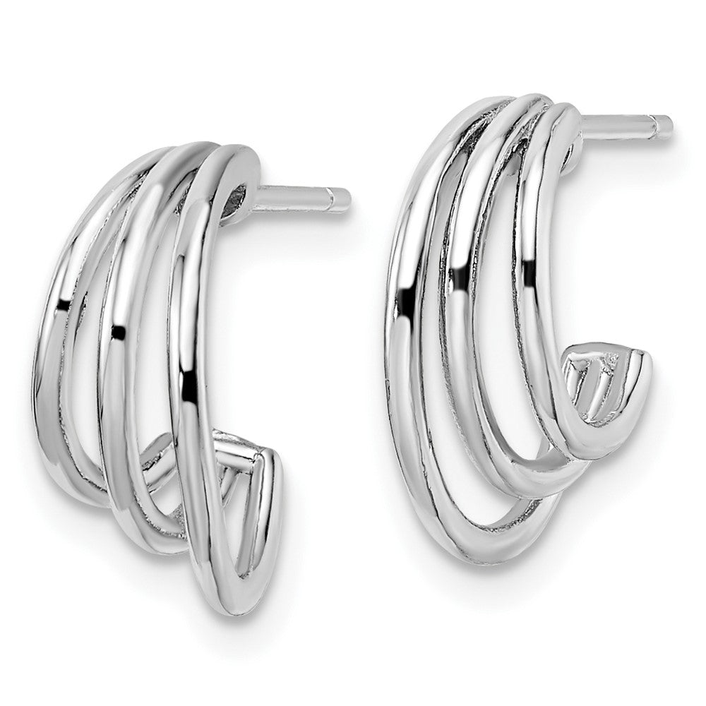 QE16009 Sterling Silver Rhodium-plated Polished J-Hoop Post Earrings