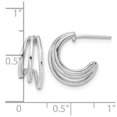 QE16009 Sterling Silver Rhodium-plated Polished J-Hoop Post Earrings