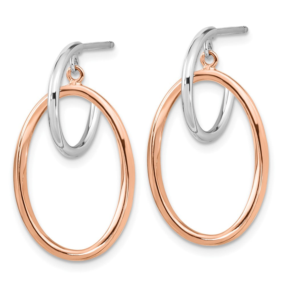 QE16012 Sterling Silver Rhodium-plated Rose Gold-plated Oval Dangle Hoop Earrings