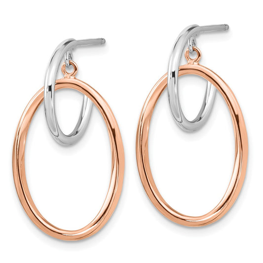QE16012 Sterling Silver Rhodium-plated Rose Gold-plated Oval Dangle Hoop Earrings