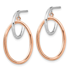 QE16012 Sterling Silver Rhodium-plated Rose Gold-plated Oval Dangle Hoop Earrings