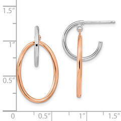 QE16012 Sterling Silver Rhodium-plated Rose Gold-plated Oval Dangle Hoop Earrings