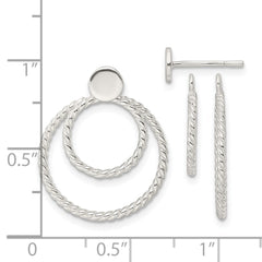QE16014 Sterling Silver w/2 Circle Jackets Button Post Earrings