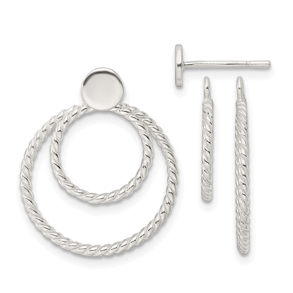 QE16014 Sterling Silver w/2 Circle Jackets Button Post Earrings