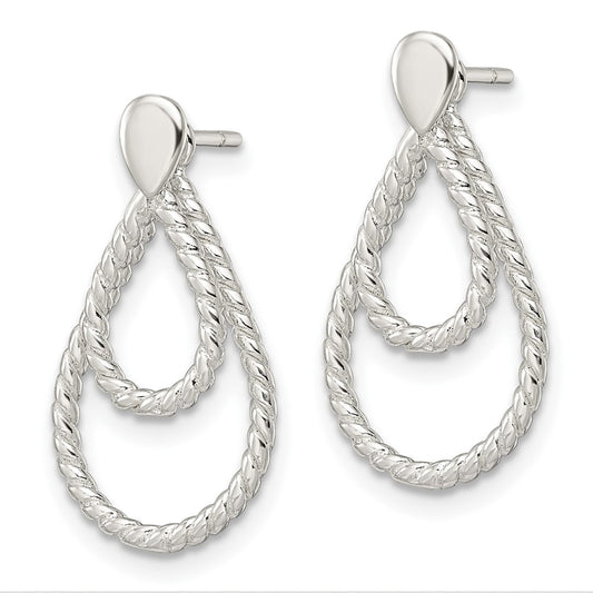 QE16016 Sterling Silver w/2 Teardrop Jackets Button Post Earrings