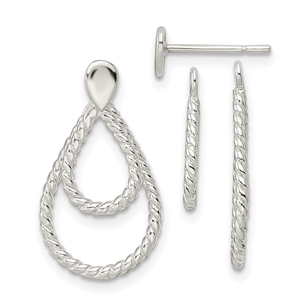 QE16016 Sterling Silver w/2 Teardrop Jackets Button Post Earrings