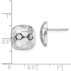 QE16035 Sterling Silver Rhodium-plated Post Polished & Textured Square Earrings