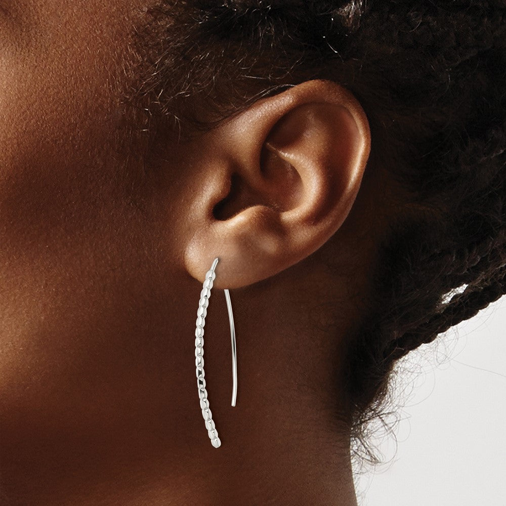 QE16040 Sterling Silver Polished & Textured Threader Earrings