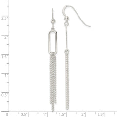 QE16048 Sterling Silver Polished Oval and Multi-Strand Beaded Chain Dangle Earrings