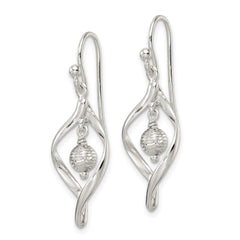 QE16061 Sterling Silver Polished & Diamond-cut Twist w/Ball Center Dangle Earrings