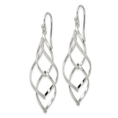 QE16067 Sterling Silver Polished & Lasered Texture Twisted Dangle Hook Earrings