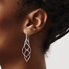 QE16067 Sterling Silver Polished & Lasered Texture Twisted Dangle Hook Earrings
