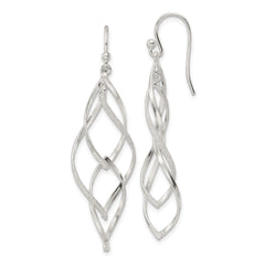 QE16067 Sterling Silver Polished & Lasered Texture Twisted Dangle Hook Earrings