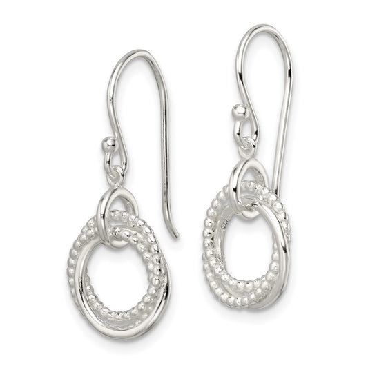 QE16072 Sterling Silver Polished Intertwined Circles Dangle Earrings