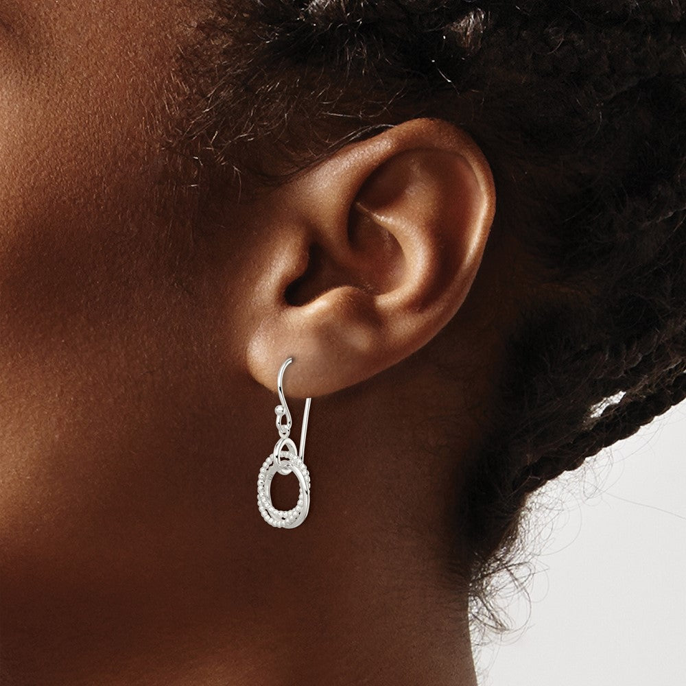 QE16072 Sterling Silver Polished Intertwined Circles Dangle Earrings