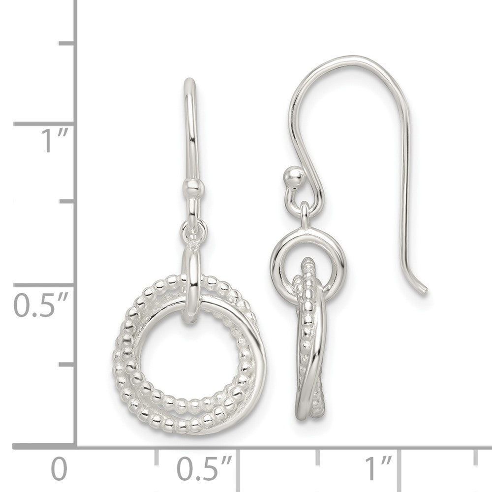 QE16072 Sterling Silver Polished Intertwined Circles Dangle Earrings