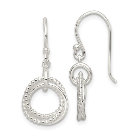 QE16072 Sterling Silver Polished Intertwined Circles Dangle Earrings
