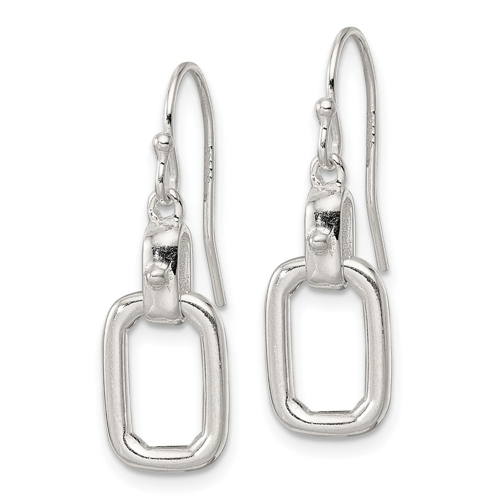 QE16080 Sterling Silver Polished Rectangle Link Dangle Shepherd Hook Earrings