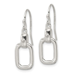 QE16080 Sterling Silver Polished Rectangle Link Dangle Shepherd Hook Earrings