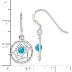QE16084 Sterling Silver Polished Turquoise Bead Dream Catcher Dangle Earrings