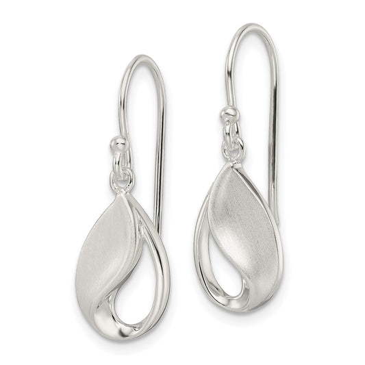 QE16089 Sterling Silver Polished and Satin fancy Teardrop Dangle Earrings