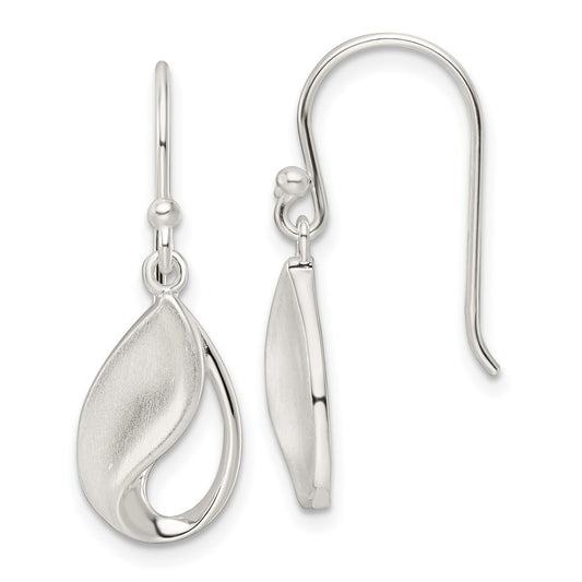 QE16089 Sterling Silver Polished and Satin fancy Teardrop Dangle Earrings