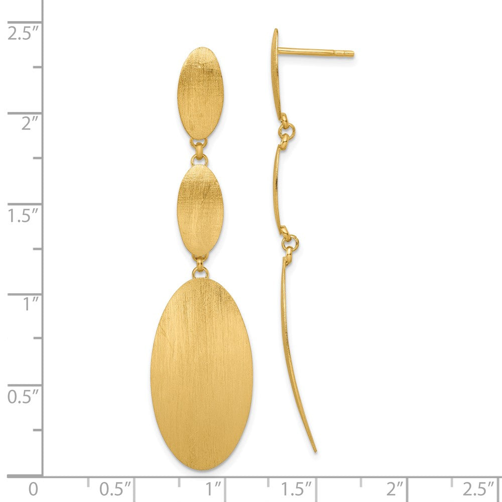 QE16103 Sterling Silver Gold-plated Brushed Triple Oval Post Dangle Earrings